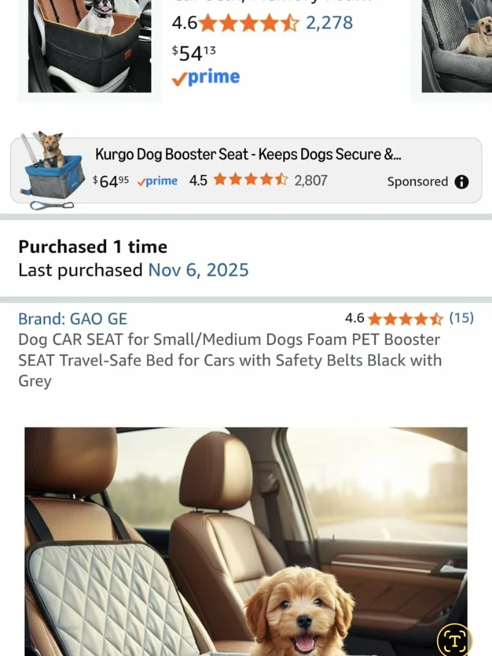 Gray Dog Car Seat Booster for Small/Medium Dogs